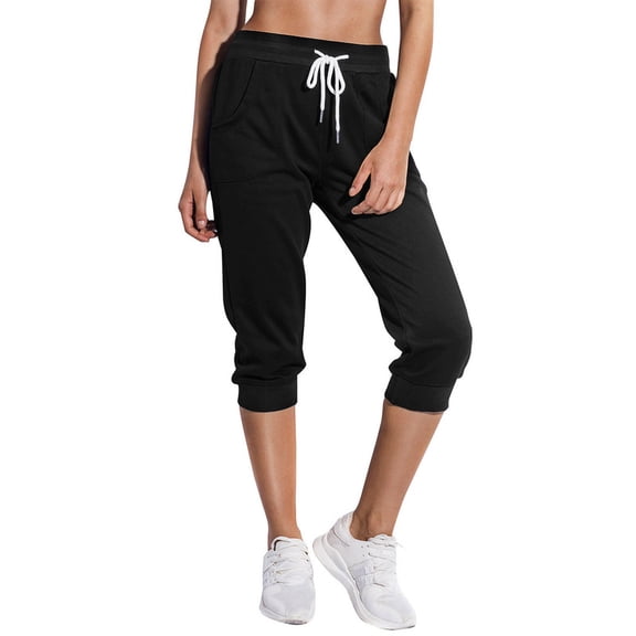 SPECIALMAGIC Women's Sweatpants Capri Pants Cropped Jogger Running Pants Lounge Loose Fit Drawstring Waist with Side Pockets