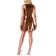 thumbnail image 3 of Vestido sin mangas de cintura alta brillante y acampanado para mujer INSPIRE CHIC, mini vestido marrón talla S, 3 of 6