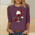 thumbnail image 2 of Fashion Fall Saving LiMoi Women's Holiday Wine Graphic Blouse 3/4 Sleeve Round Neck Comfort Fit Shirt Tees Tshirts Tops for Women My Items, 2 of 4