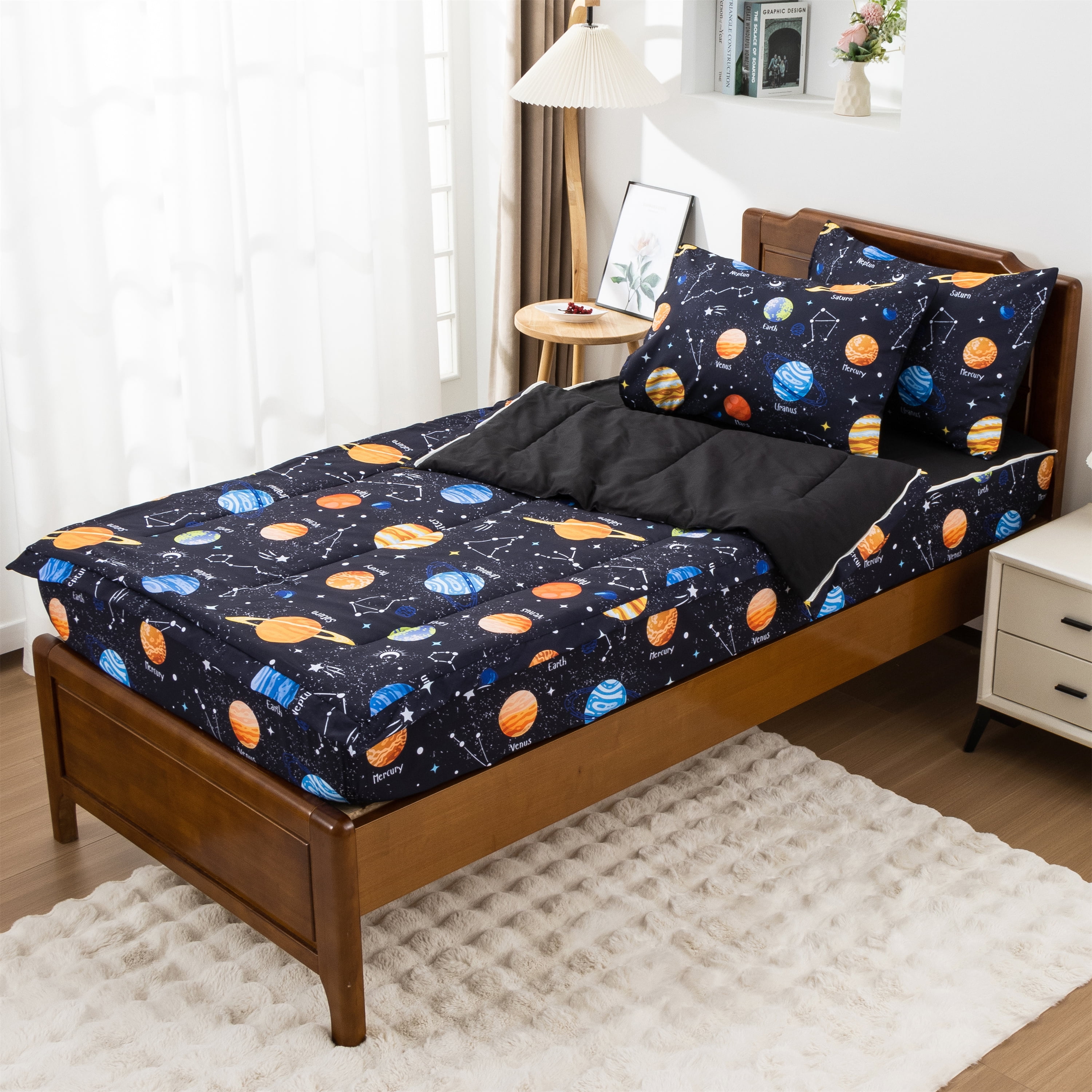 Btargot Galaxy Space Zipper Comforter Set Twin for Kids Boys Planet Constellation Bedding Set
