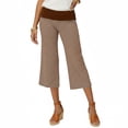 thumbnail image 5 of Nestiefly Women's Casual Wide Leg Cropped Pants Low Rise Fold Over Stretch Gaucho Pants for Summer Beach Holiday Streetwear Brown S, 5 of 7
