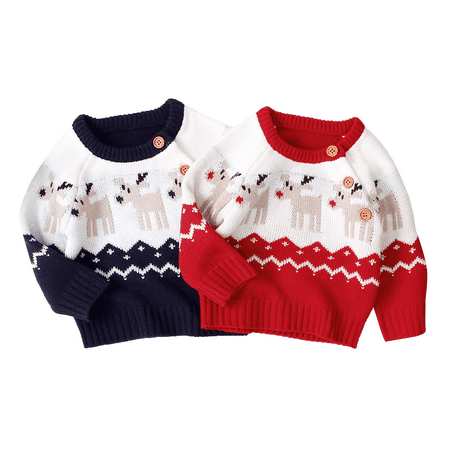 

Infant Baby Boys Girls Christmas Sweaters Elk Print Long Sleeve Crewneck Knitted Xmas Sweater Fall Winter Clothes