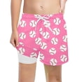 thumbnail image 2 of Boys Swimsuit Mesh Quick Dry Baseball Print Board Shorts with Boxer Brief Liner Beach Vacation Boys Bathing Suit Pink 9 Years-10 Years, 2 of 4