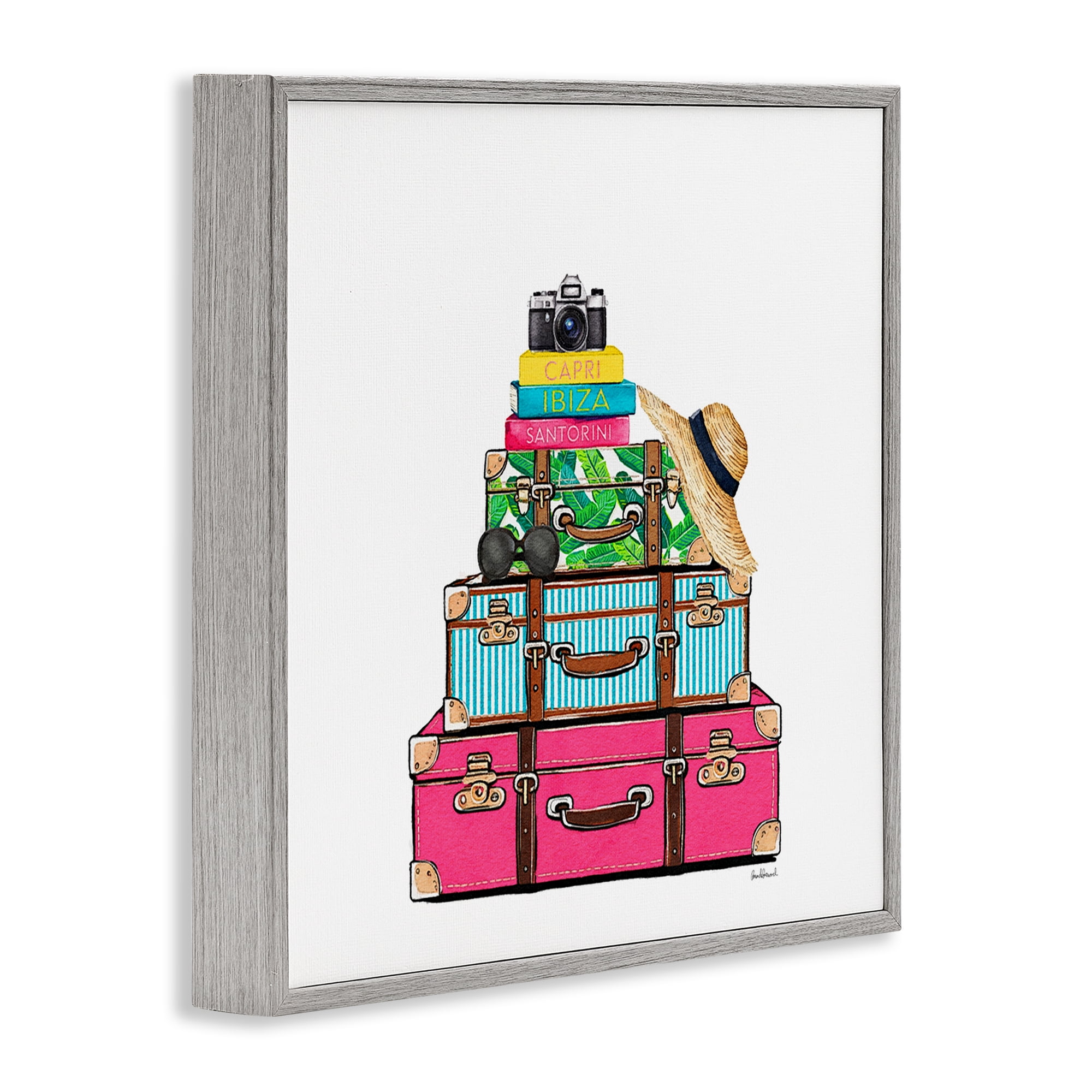 Stupell Industries Glam Travel Suitcases Gray Framed Giclee Art, design by Amanda Greenwood