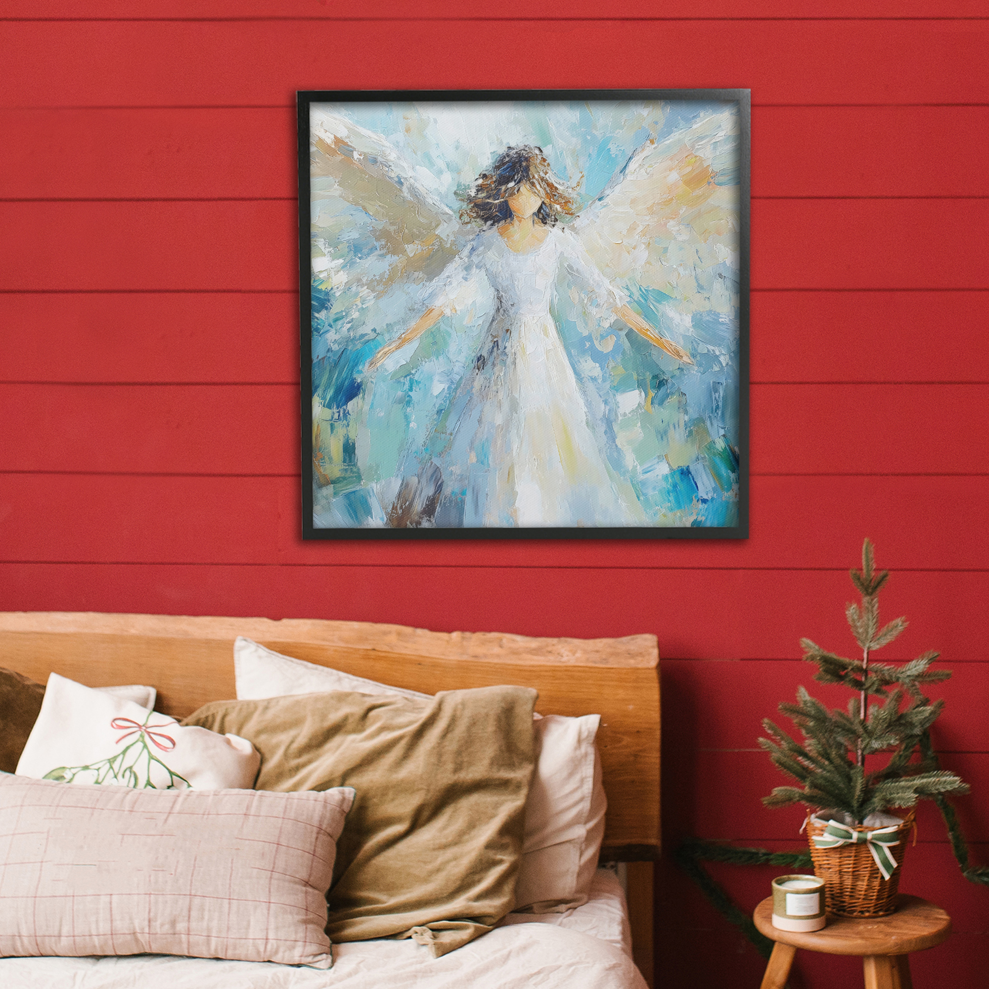 Flying Glory Angel Black Framed Giclee Art, design by Petal Prints Design