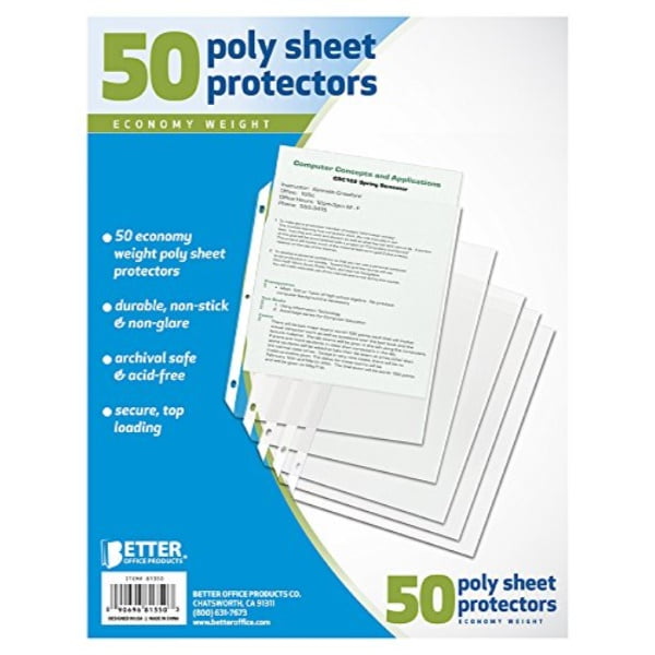 100 Count Better Office Products 81450 Sheet Protectors