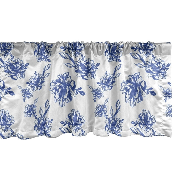 Ambesonne Floral Window Valance, Blue Peonies Blossom Art, 54" X 18", Violet Blue White