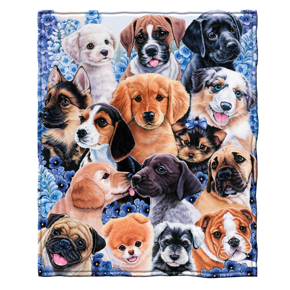 Puppy Collage Cotton Beach Towel by Jenny Newland