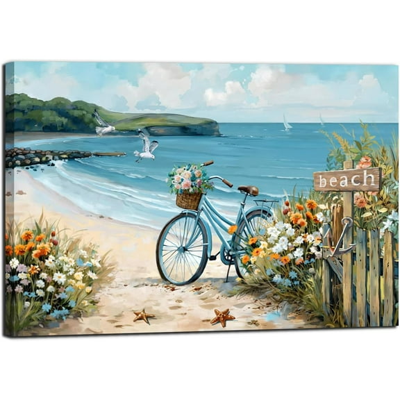 Beach Canvas Wall Art Coast Theme Wall Decor Ocean Picture Print, Relaxing Seascape Artwork