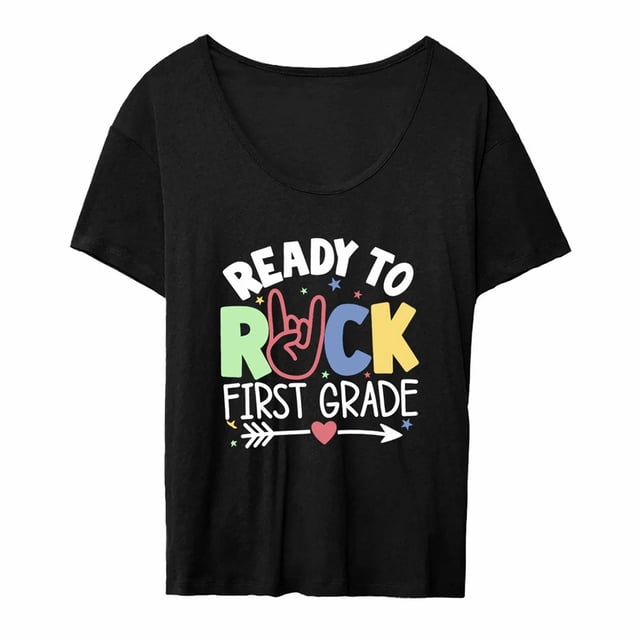 Camiseta de mujer con estampado de letras, Tops elegantes de manga corta con cuello redondo XL Yuyangstore camiseta de mujer