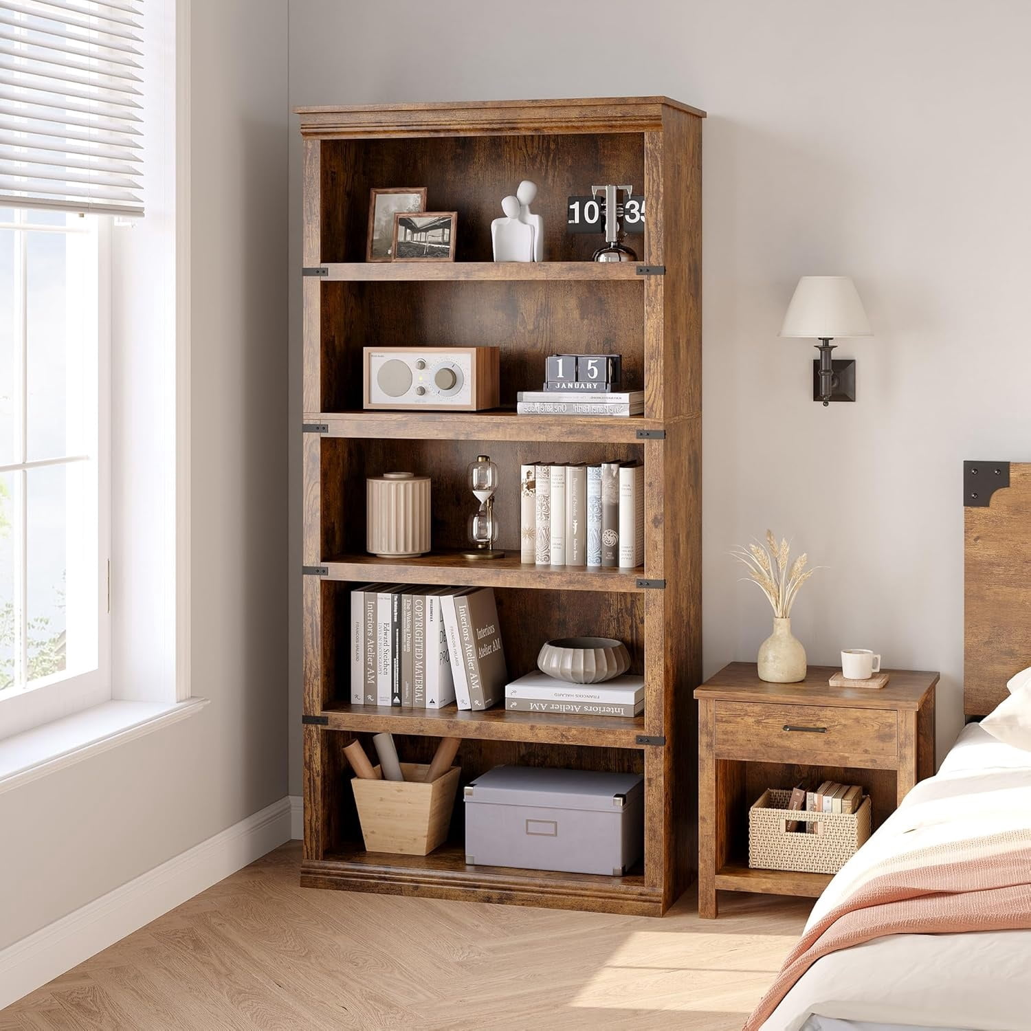 3/5-Tier Bookshelves and Bookcases Farmhouse Book Shelf with Storage Open Display Bookshelves 40/67.4" Tall Book Case Floor Standing Home Decor Furniture for Home Office Living Room Bed Room