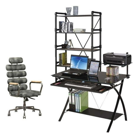 Rustic 3 Piece Computer Desk with Office Chair and Bookcase Set ...