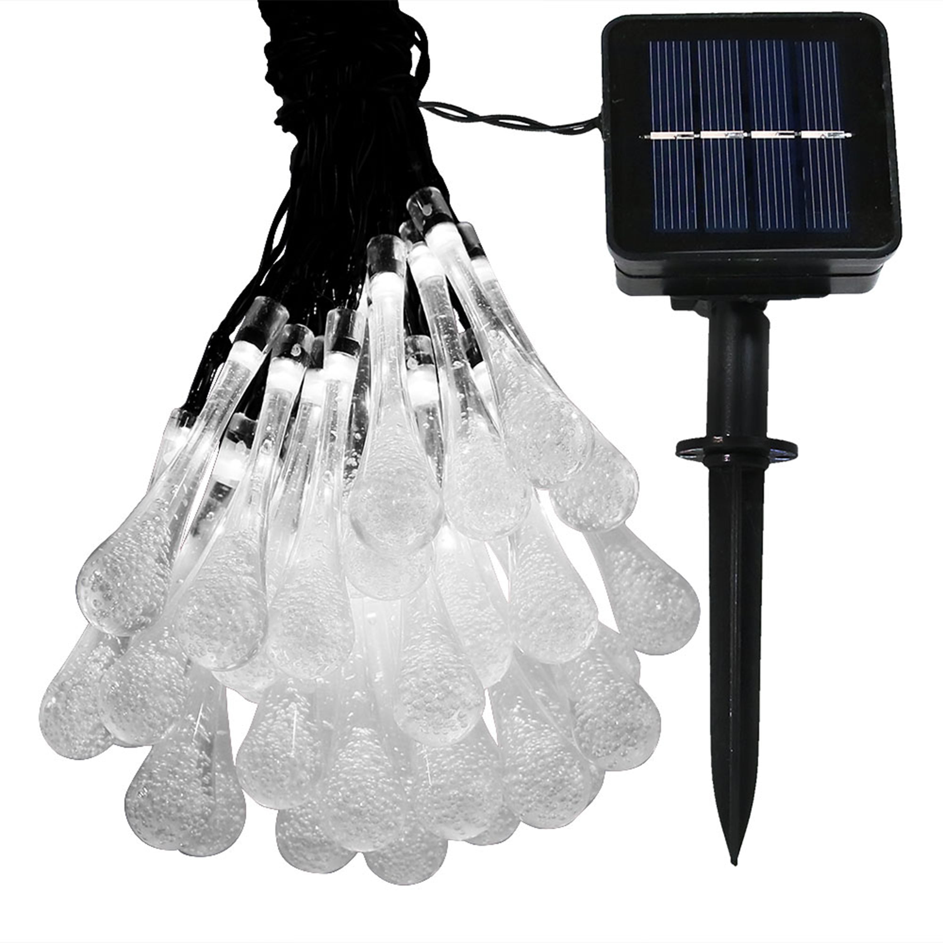 Sunnydaze Outdoor Hanging 30 Count Solar Powered LED Water Drop Style ...