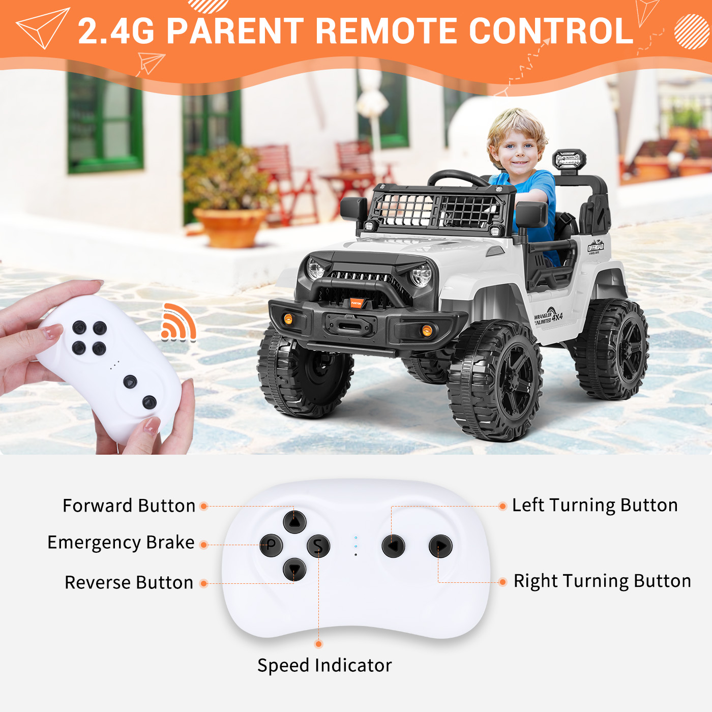 FUNTOK Kids 12V Electric Ride on Truck Toy Car with Remote Control, Spring Suspension, DIY Stickers and Music Player - image 4 of 9