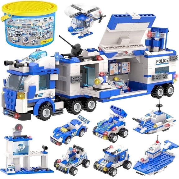 EP EXERCISE N PLAY City Police Mobile Command Center Building Set, 1338 Pieces, Blue, for Kids 6-12
