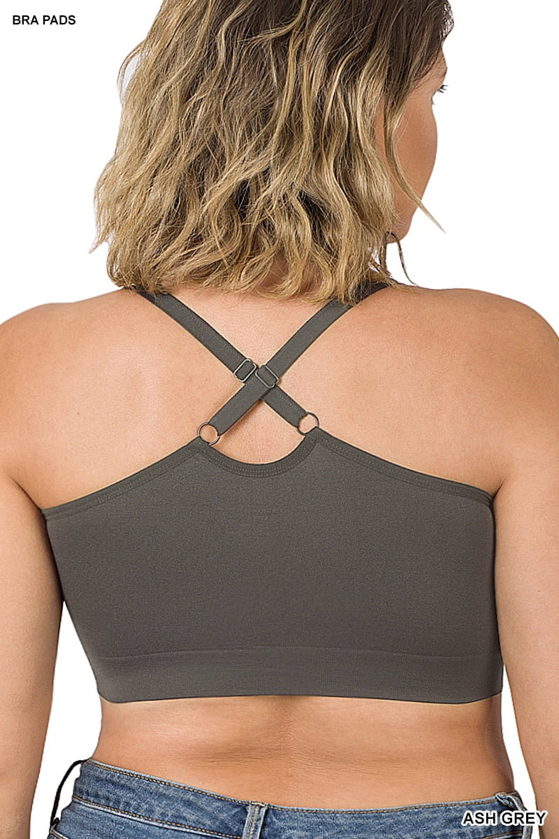 Zenana Women & Plus Cross Back Padded Seamless Bralette Sports Bras with  Adjustable Strap