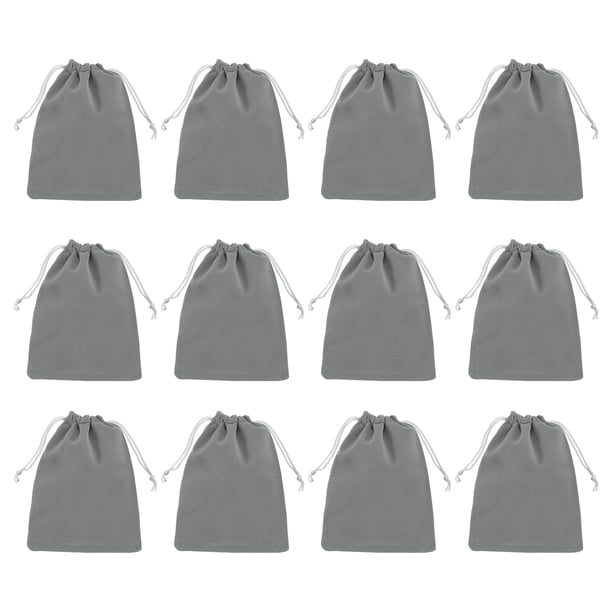 Bolsas de regalo de terciopelo Uxcell 12 piezas 5 x 6" Bolsas de joyería de terciopelo con cordón para bodas y fiestas, gris