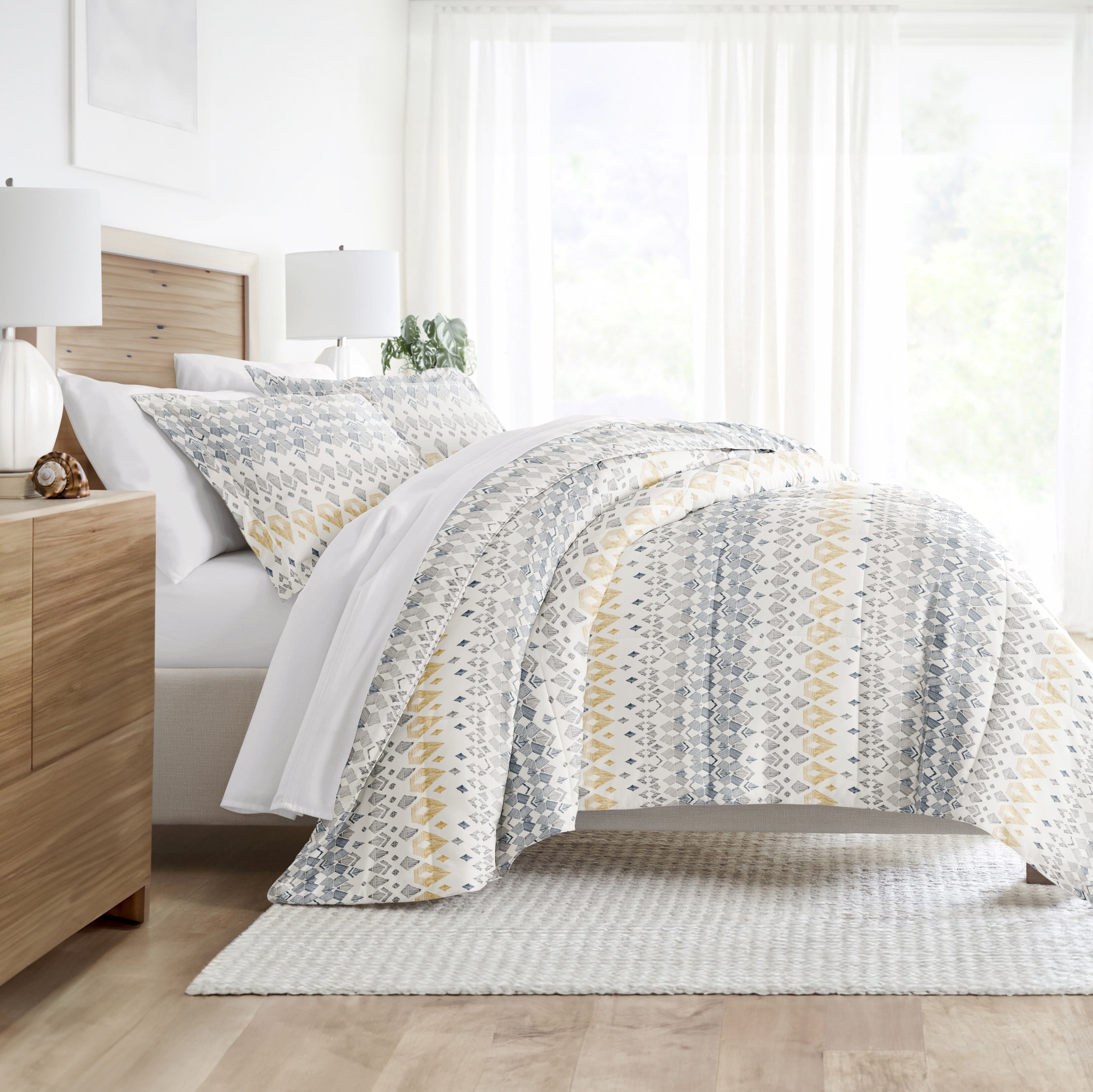 Noble Linens Down Alternative Mayan Stamp Gray Reversible Comforter Set
