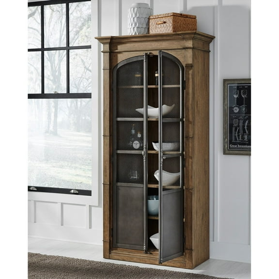 HomeFare Metal Door Light Oak Display Cabinet