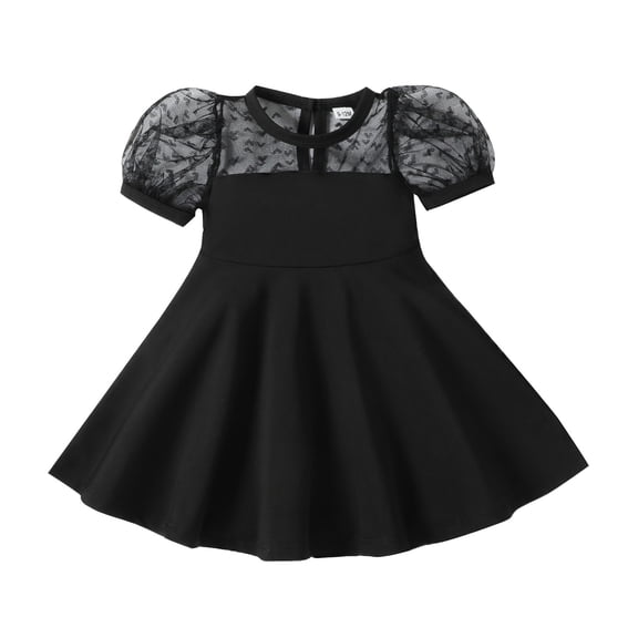 JCCXIN Toddler Baby Girls Dresses Tulle Solid Color Short Sleeve Embroidery A Line Summer Birthday Casual Wear Crew Neck Sweet Party Sundress,Black,9-12 Months