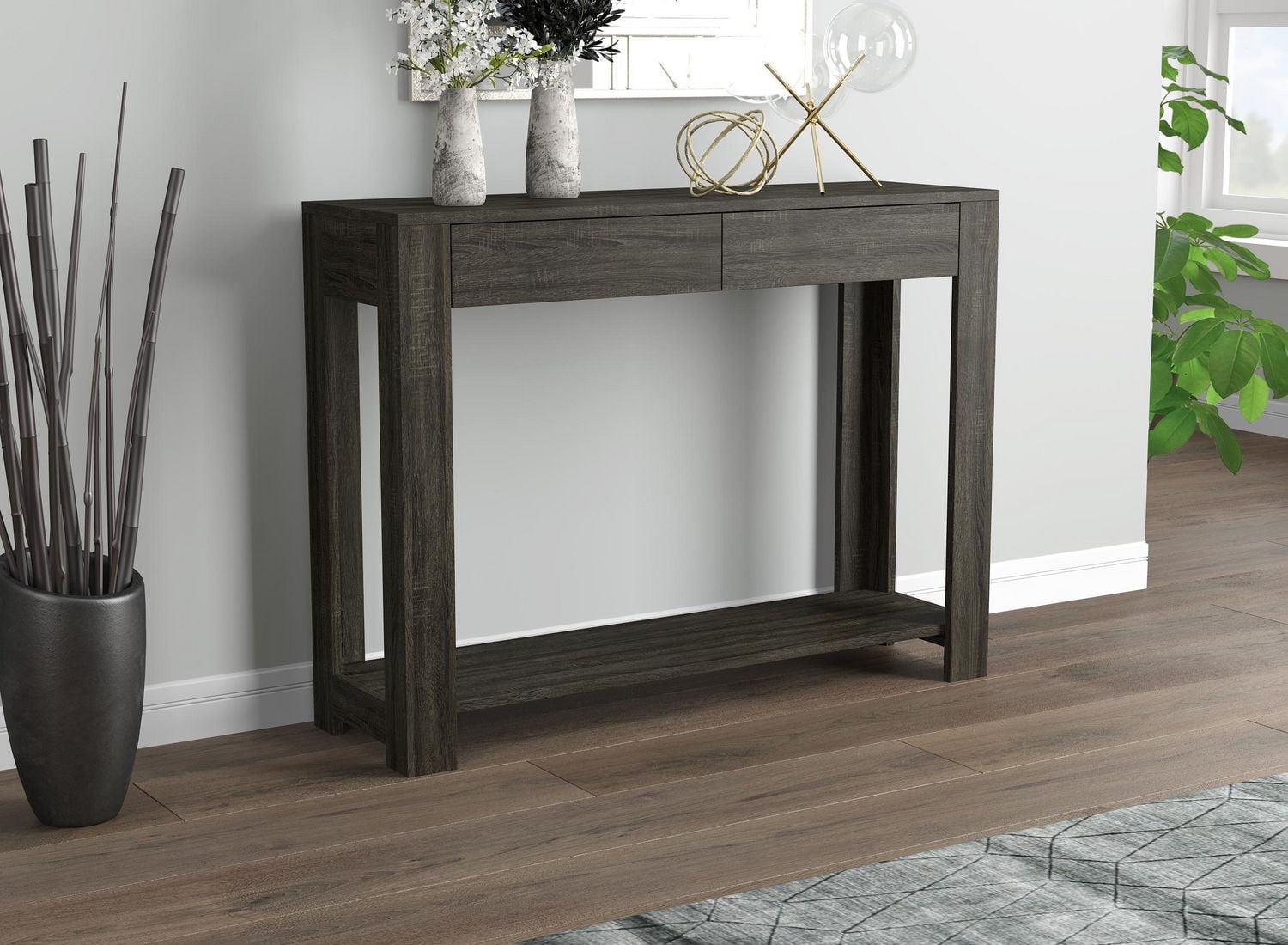 Safdie & Co. Table Console 40" Grise Avec 2 Tiroirs, 1 Étagère