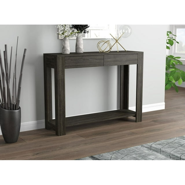 Safdie & Co. Table Console 40" Grise Avec 2 Tiroirs, 1 Étagère