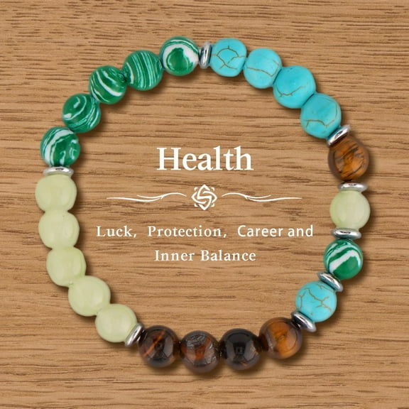 Multi-Gemstone Stretch Bracelet for Men and Women, Malachite Turquoise Tiger Eye Natural Stone Beaded Lucky Energy Jewelry Gift