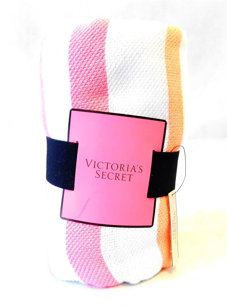 Victoria Secret Pink White Black Striped Picnic Beach Blanket Throw 50x60 NEW 