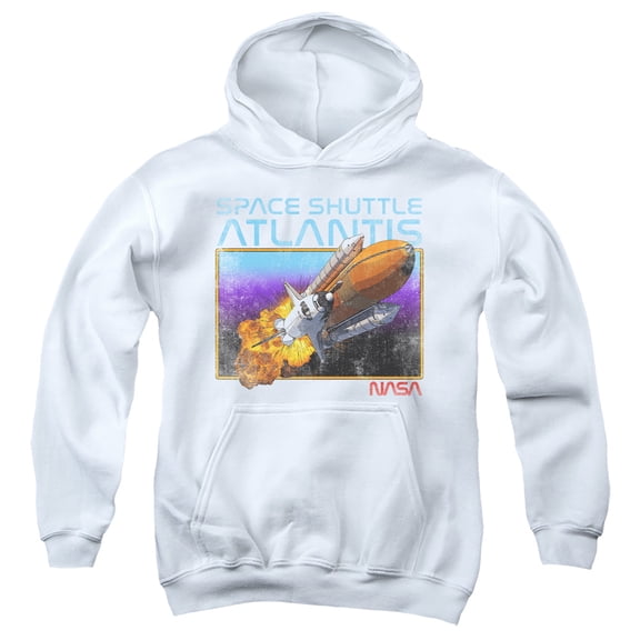 NASA Shuttle Atlantis Youth Kids Boy/Girls Pull-Over Hoodie, White, Medium