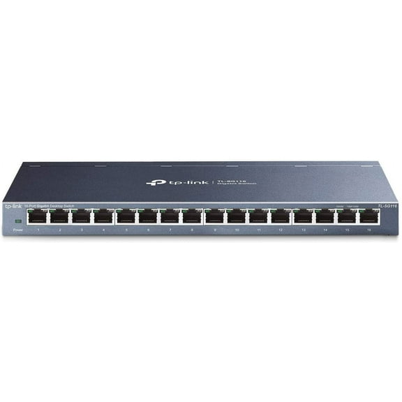 16 Port Gigabit Ethernet Network Switch, Desktop/ Wall-Mount, Fanless, Sturdy Metal w/ Shielded Ports, Traffic Optimization, Unmanaged (TL-SG116)