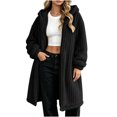 thumbnail image 4 of Women's Thick Sherpa Fleece Hooded Long Coat Oversized Cozy Warm Cardigan Jacket with Pocket Casual Fashion Winter Outer Clothing Black, 4 of 8