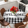 thumbnail image 2 of Welcome Black Round Fitted Table Cover White Buffalo Check Plaid Waterproof Table Cloth with Elastic Edge Wipeable Tablecloth for Picnic Camping Party Fits 55"-60" Diameter, 2 of 8