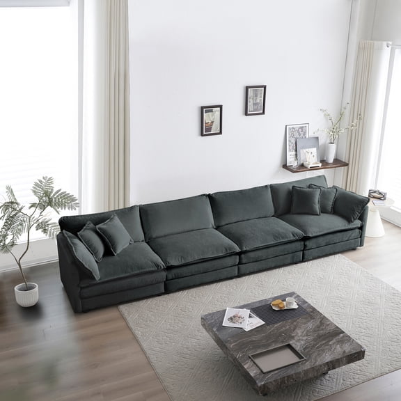 Breathable 4 Seater Chenille Couch With Quality Sponge And Solid Wood High Gray Support Cushy
