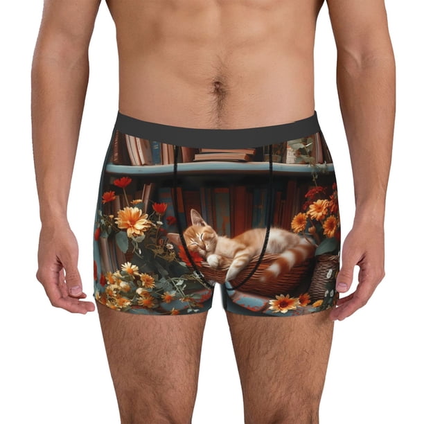 Fotbe Cat Asleep Among Flowers Calzoncillos Tipo Boxer con Bolsa de Soporte Total para Hombre, X-Temp Fresco, Transpirable y de Secado Rápido-X-Large
