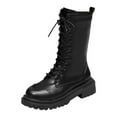 thumbnail image 1 of WEAIXIMIUNG Womens Short Boots Low Heel Leather Ladies Leather Round Toe High Heel Solid Color Strappy Zipper Mid Large Size Boots Ankle Boots Short Boots, 1 of 9