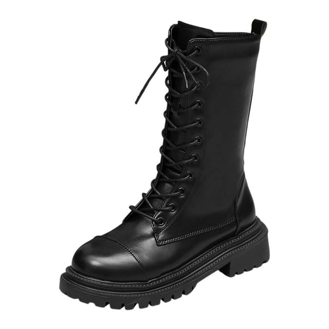 WEAIXIMIUNG Womens Short Boots Low Heel Leather Ladies Leather Round Toe High Heel Solid Color Strappy Zipper Mid Large Size Boots Ankle Boots Short Boots