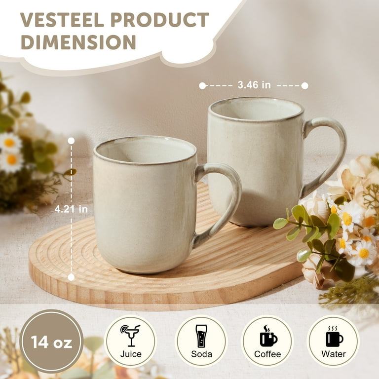 Vesteel Coffee Mug Set of 4, Stackable Stoneware Mugs, Microwave-Safe,  14oz, Khaki - Walmart.com