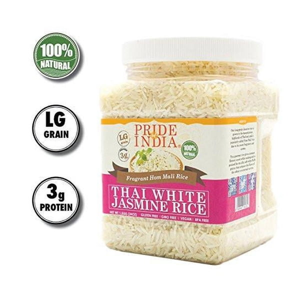 Pride of India - Thai White Jasmine Rice - Fragrant Hom Mali Rice, 3 lbs Jar