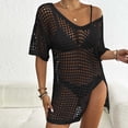 thumbnail image 2 of fatyb Swimsuit Cover up for Women Crochet V Neck Bikini Coverup Split Hollow out Knit Mini Beach Dress, 2 of 4
