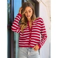 thumbnail image 5 of Women's Lightweights Button Down Long Sleeve Casual Crew Neck Soft Knit Cardigan Sweater Tops Red & White L, 5 of 9