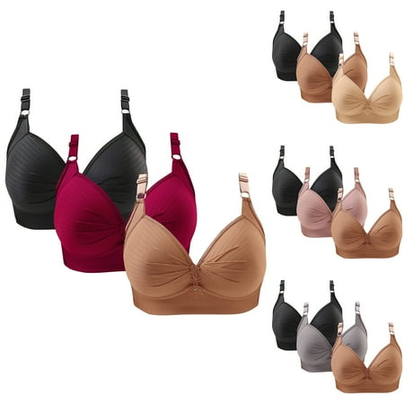 Itsame 3PC Bras for Women s Full Support Everyday Sports Bra Set Breathable Wireless Comfort Bralette Set Gray Size 2XL