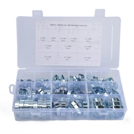 

128 Pcs 11 Specifications Carbon Steel Galvanized DoUble Ear Clamp