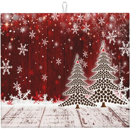 

Dish Drying Mat Christmas Xmas Tree Snowflake for Kitchen Counter Absorbent 16x18 Inch Microfiber Dishes Plate Glass Dry Draining Pad Reversible Washable