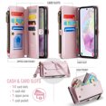 thumbnail image 2 of Crossbody for Samsung Galaxy A36 5G Case Wallet【RFID Blocking】with 10-Card Holder Zipper Bills Slot, Soft PU Leather Magnetic Shoulder Wrist Strap for Galaxy A36 5G Wallet Case Women, Pink, 2 of 10