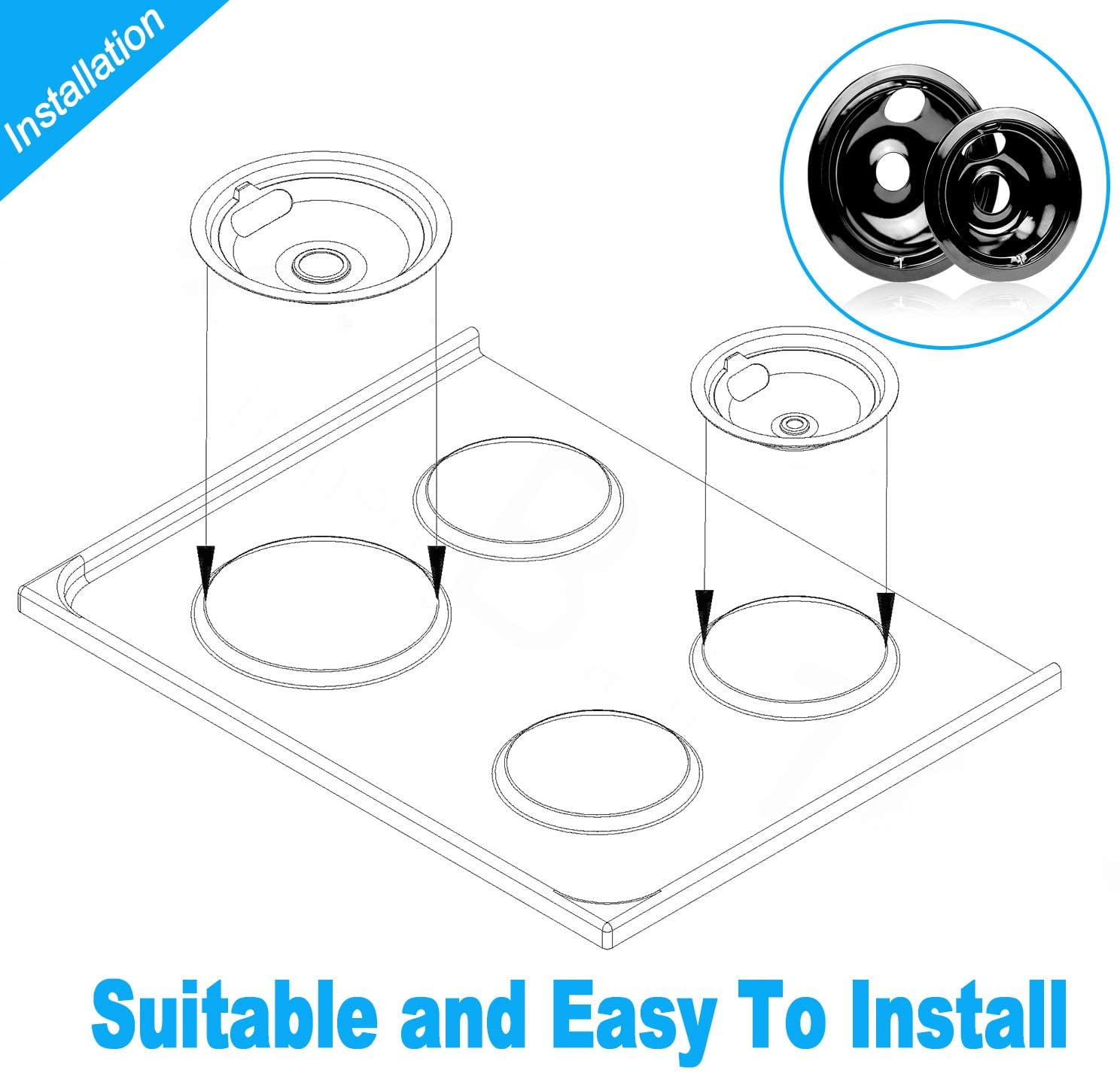 Beaquicy Burner Drip Pan Bowls 6 & 8 Inch for GE Hotpoint Electric Stove Range