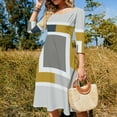 thumbnail image 4 of Abstract Geometric Color Block Art Flare Dress Square Neck Dress Elegant Female Fashion Printed Dress, 4 of 9