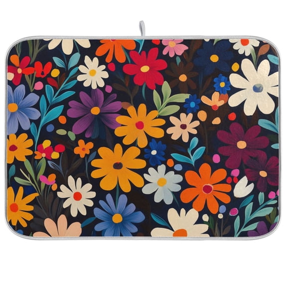 Yayeee Dish Drying Mat for Kitchen Counter Ultra Absorbent Easy Clean Pad 18x16", Bright Colorful Flowers Pattern