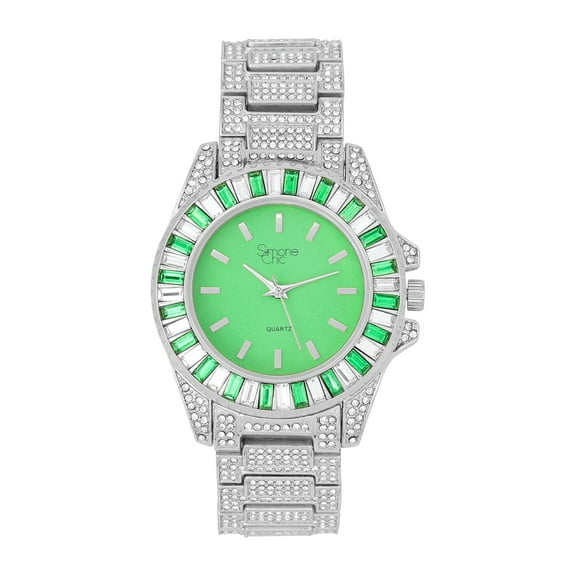 Women's Baguette Cut Diamond Crystal Bling'ed Out Watch - Drop it Down with This Ice on Your Wrist Ladies!! Hakuna Matata!! - ST10372MLA (ST10372MLA Metal SLV Lime/Lime)