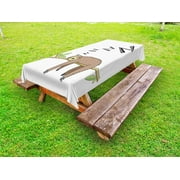 Sloth Outdoor Tablecloth, Arboreal Mammal Sleeping on Branch in Forest Lazy Mood Resting Relaxing Theme, Decorative Washable Fabric Picnic Table Cloth, 58 X 84 Inches,Grey Green Brown, by Ambesonne