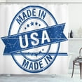 thumbnail image 1 of Vintage Blue Shower Curtain, Old Style Scratched Looking Stamp Design with USA Quote and Stars, Fabric Bathroom Set with Hooks, 69W X 84L Inches Extra Long, Dark Blue and White, by Ambesonne, 1 of 3